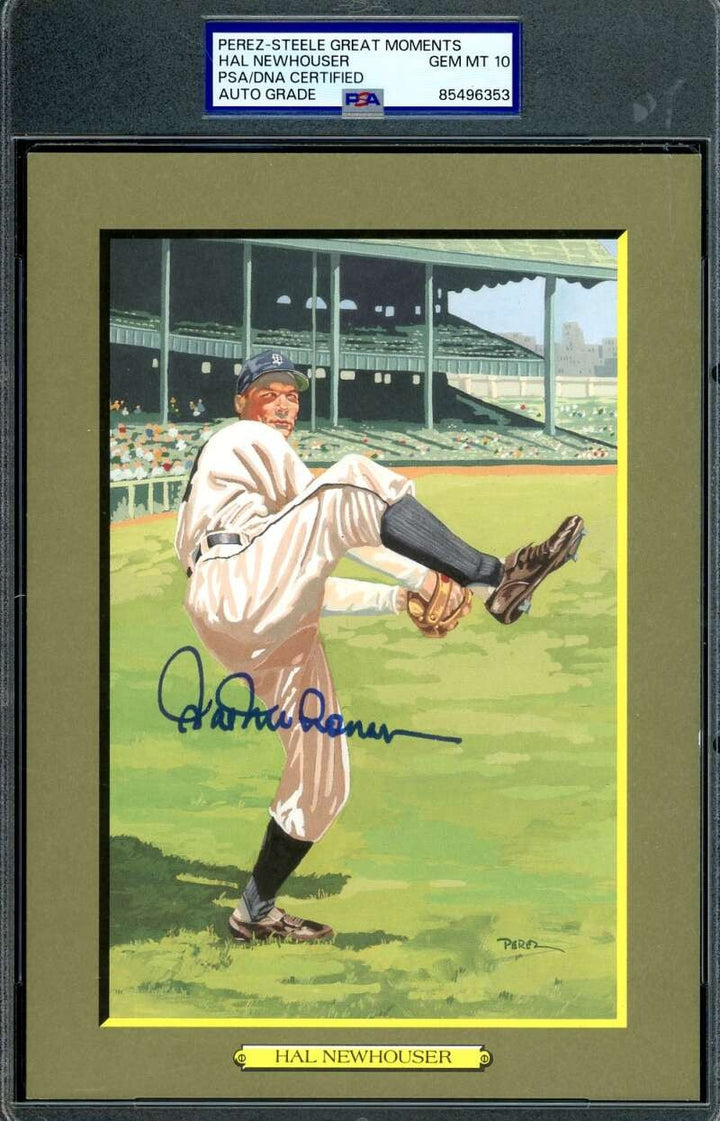 Hal Newhouser Gem Mint 10 PSA DNA Signed Perez Steele Great Moments Postcard Aut