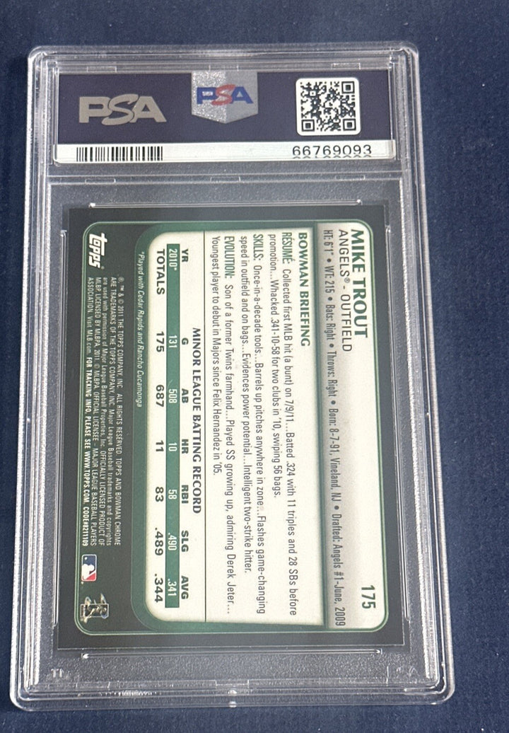 2011 Bowman Chrome Refractor #175 Mike Trout RC Psa 9 Mint Rookie Beauty