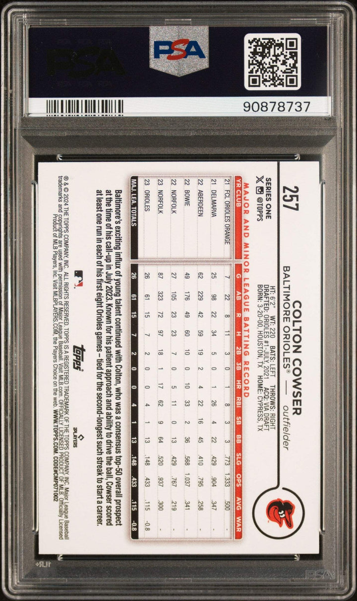 Graded 2024 Topps Colton Cowser #257 Royal Blue Rookie RC Baseball Card PSA 10