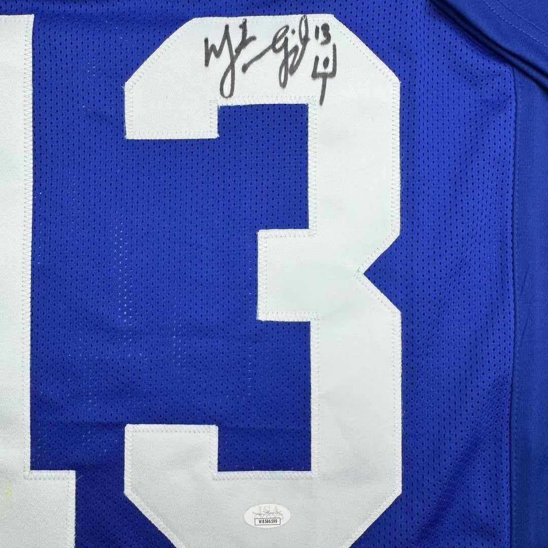 Autographed/Signed Mike Vanderjagt Indianapolis Blue Jersey JSA COA