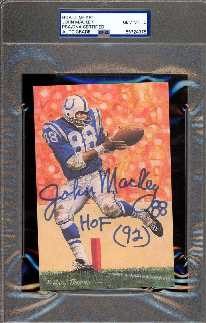 John Mackey Gem Mint 10 PSA DNA Signed Goal Line Art Card GLAC Auto HOF 92