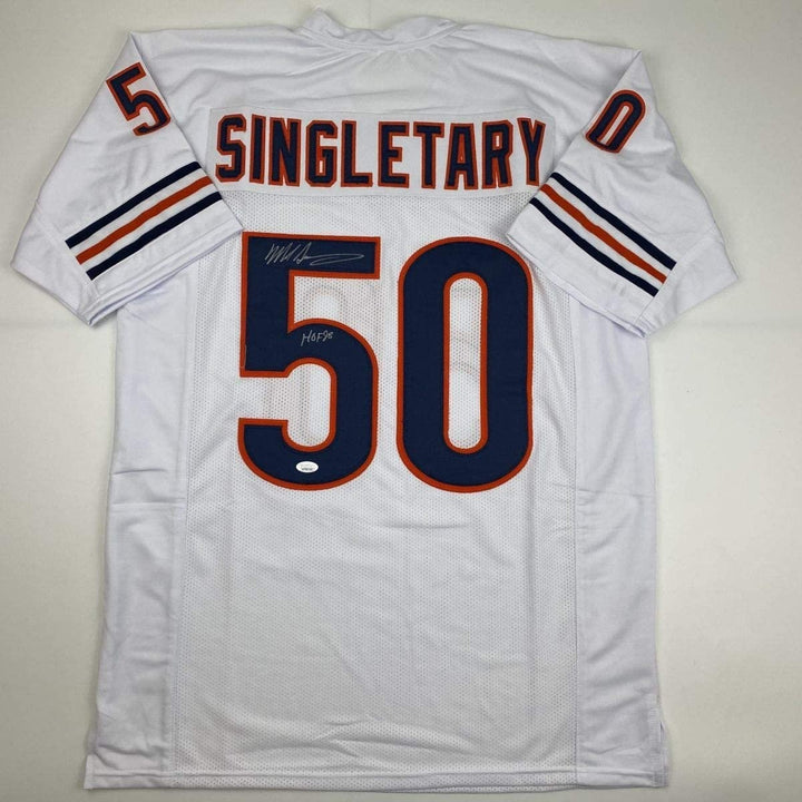 Autographed/Signed Mike Singletary HOF 98 Chicago White Jersey JSA COA
