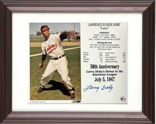 Larry Doby signed Cleveland MLB 50th Anniversary 8x10 Photo/Card Framed- COA/HOF