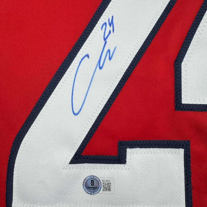 Framed Autographed/Signed Connor McMichael 35x39 Washington Red Jersey COA
