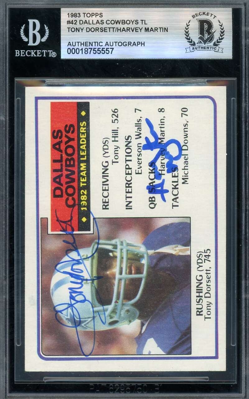 Tony Dorsett Harvey Martin Beckett BAS Signed 1983 Topps 1982 Leaders Autograph