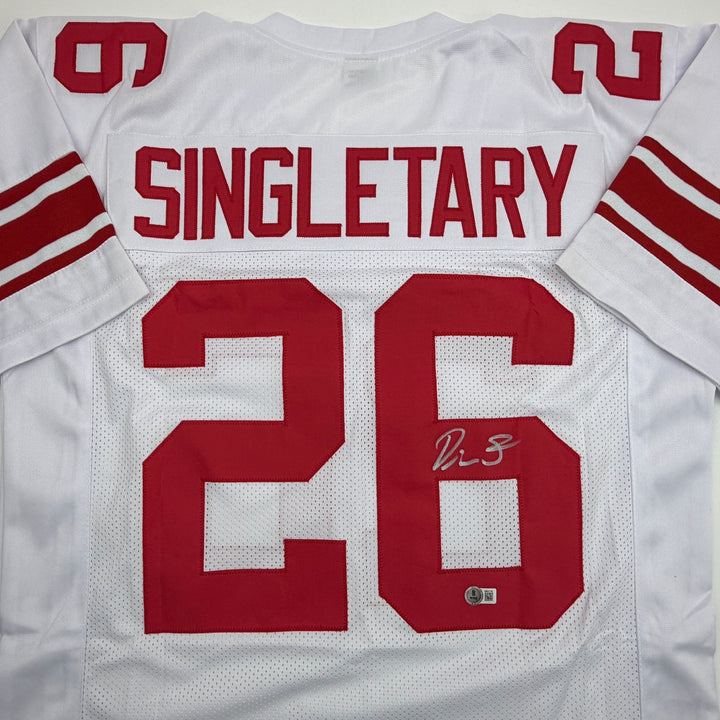 Autographed/Signed Devin Singletary New York White Football Jersey Beckett COA