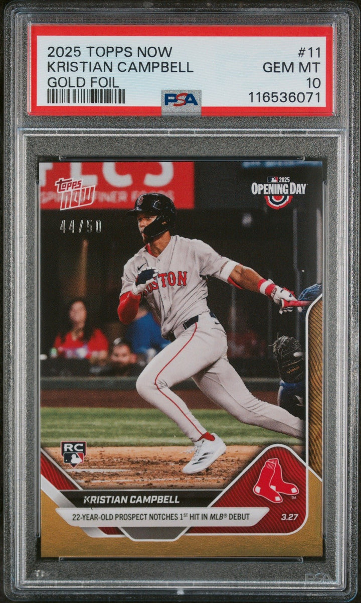 Graded 2025 Topps Now Kristian Campbell #11 Gold /50 Rookie Card PSA 10