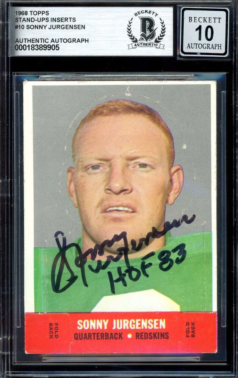 Sonny Jurgensen Gem Mint 10 Beckett BAS Signed 1968 Topps Stand-Ups Inserts Auto