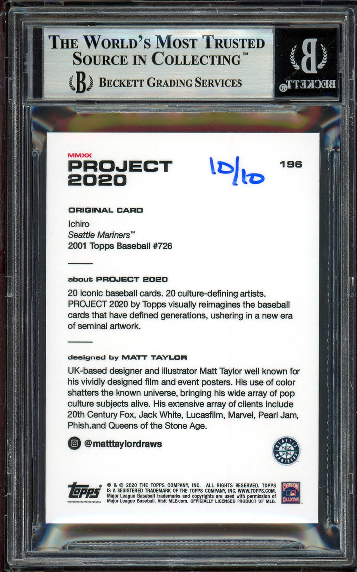 Ichiro Suzuki Signed Topps Project 2020 Matt Taylor Card 196 Teal #10/10 Beckett