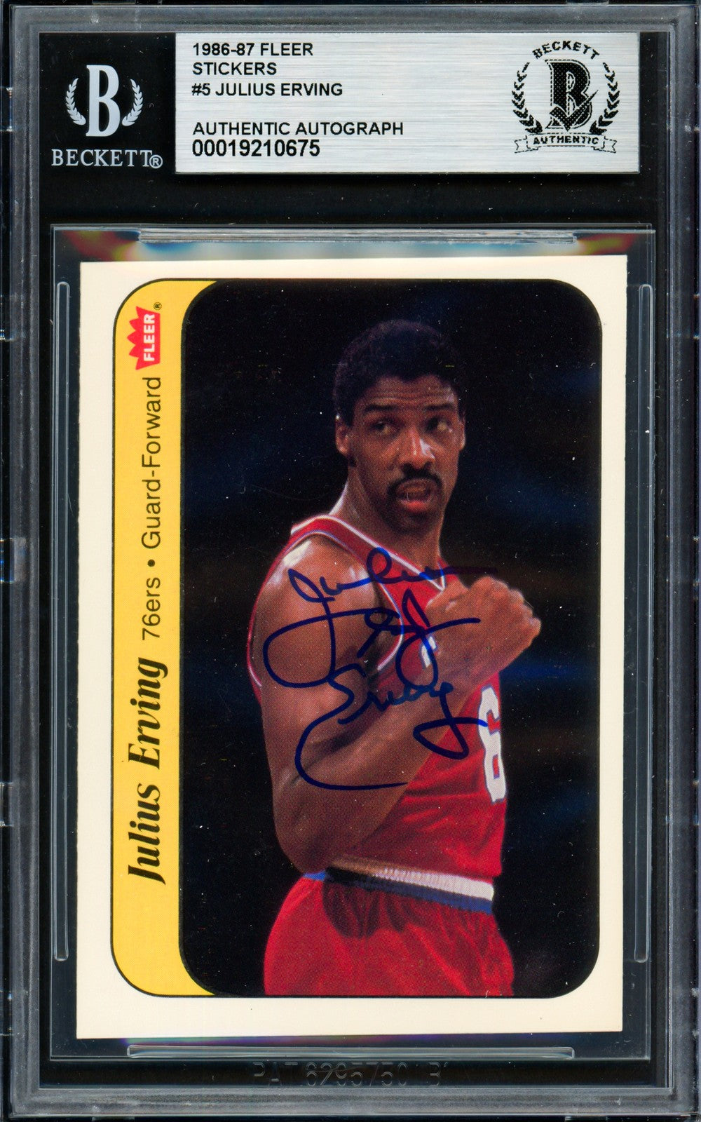 Julius Dr. J Erving Signed 1986-87 Fleer Sticker Card 5 76ers Beckett