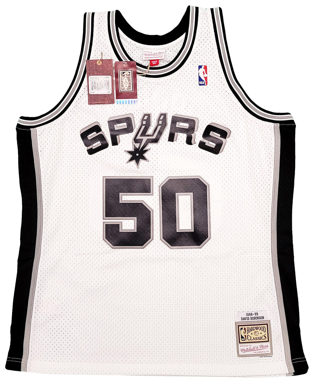 Spurs David Robinson Auto White Auth Mitchell Ness Swingman Jersey XL Beckett