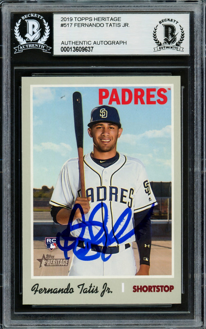 Fernando Tatis Jr. Signed 2019 Topps Heritage RC #517 San Diego Padres Beckett