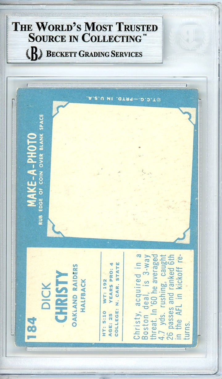Dick Christy Signed 1961 Topps RC 184 Oakland Raiders Beckett #10540187