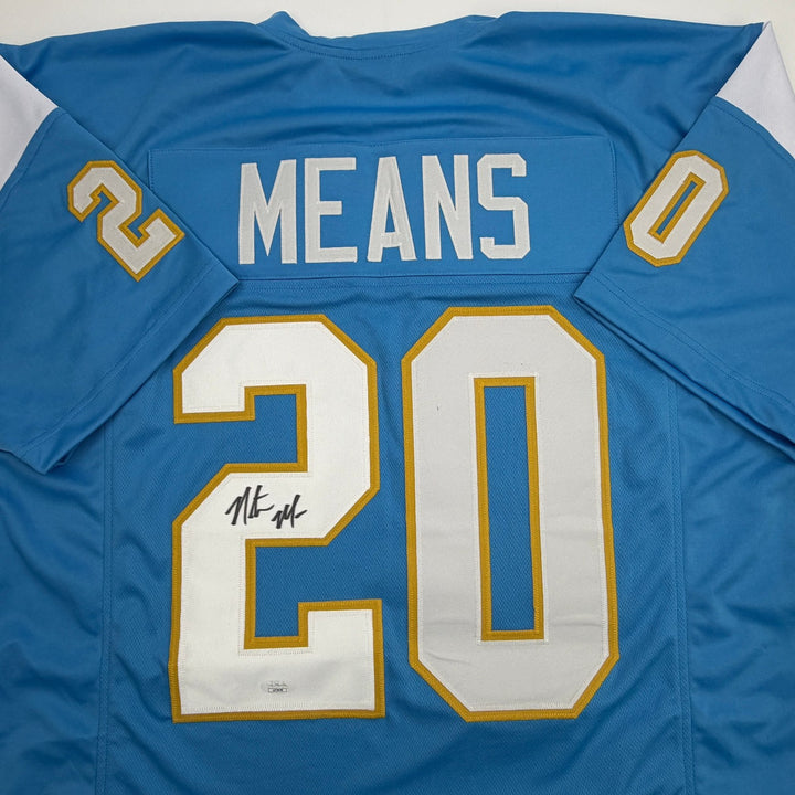 Autographed/Signed Natrone Means LA San Diego Powder Blue Jersey Beckett BAS COA