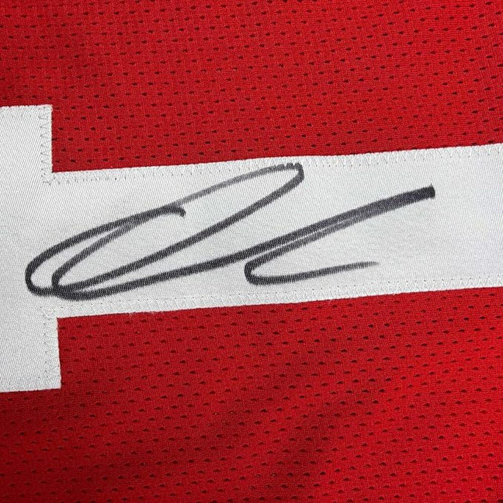 Framed Autographed/Signed Quinshon Judkins 35x39 Ohio State Red Jersey BAS COA