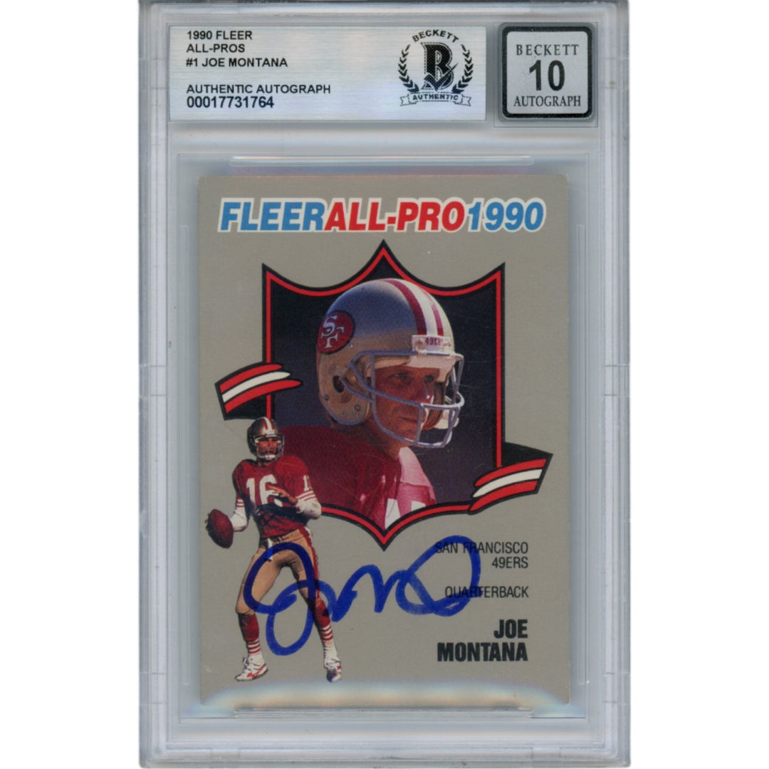 Joe Montana Autographed 1990 Fleer All-Pro #1 Slab Trading Card Beckett 49918