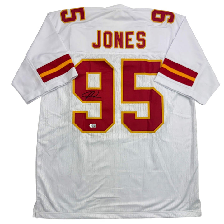 Autographed/Signed Chris Jones Kansas City White Football Jersey JSA COA