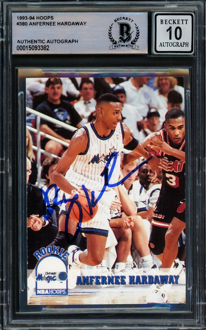 Anfernee Hardaway Signed 1993-94 Hoops RC 380 Orlando Magic Auto GM 10 Beckett