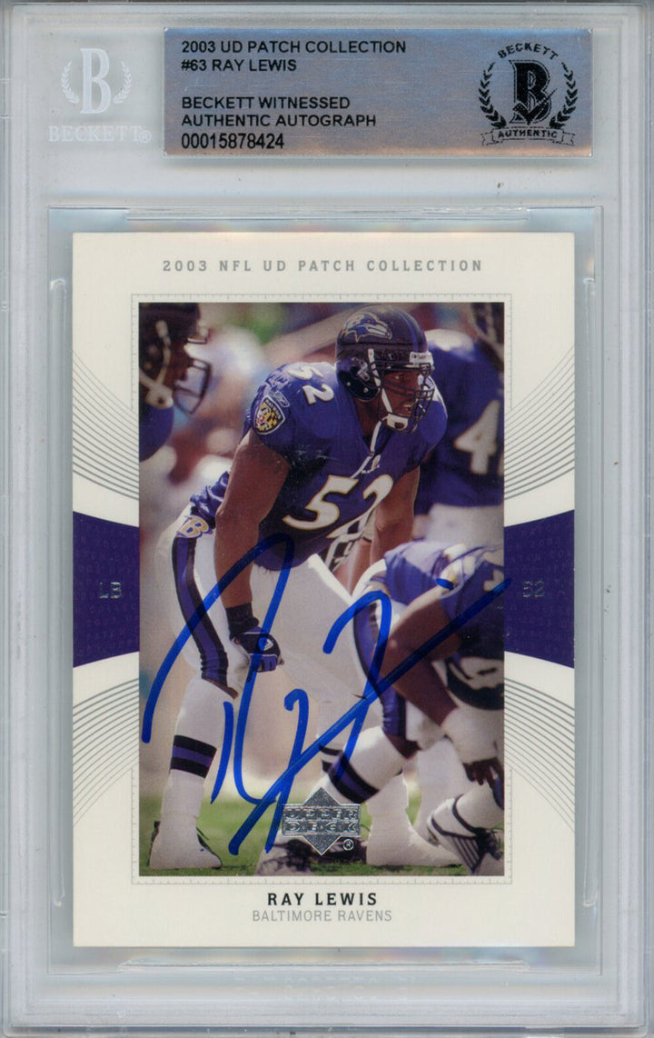 Ray Lewis Signed 2003 UD Patch Collection #63 Trading Card Beckett Slab 43361