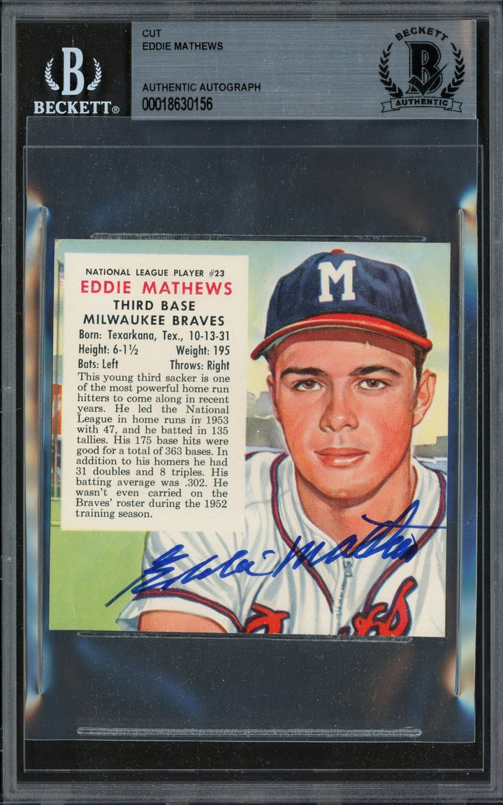 Eddie Mathews Signed 1954 Red Man Card 23 Milwaukee Braves Beckett #18630156