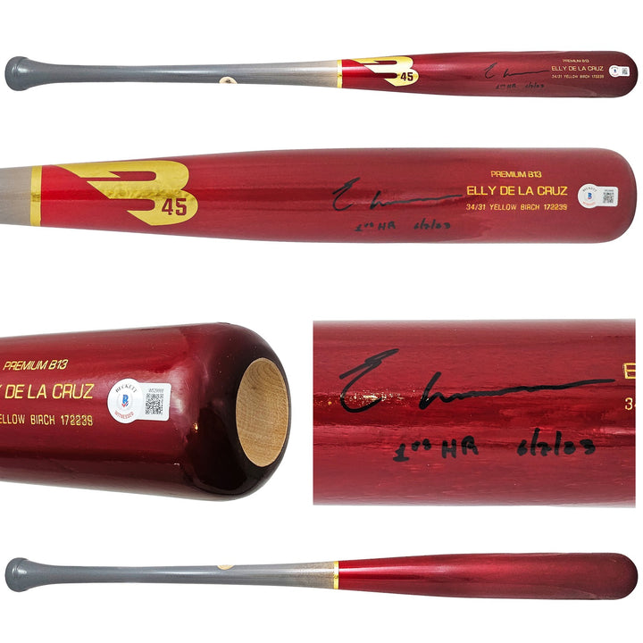 Elly De La Cruz Auto Red B45 Player Model Bat Reds 1st MLB HR 6/7/23 Beckett Wit