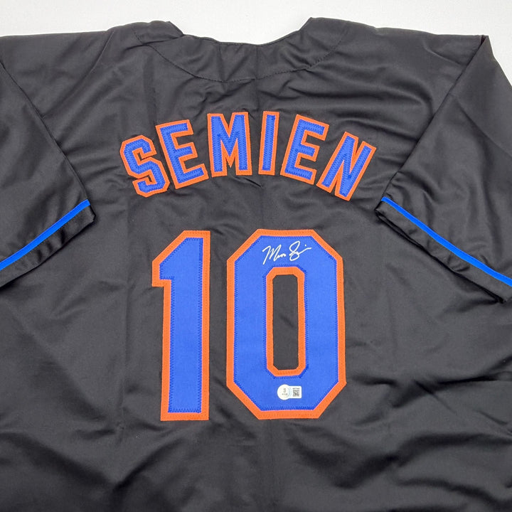 Autographed/Signed Marcus Semien New York Black Baseball Jersey Beckett BAS COA