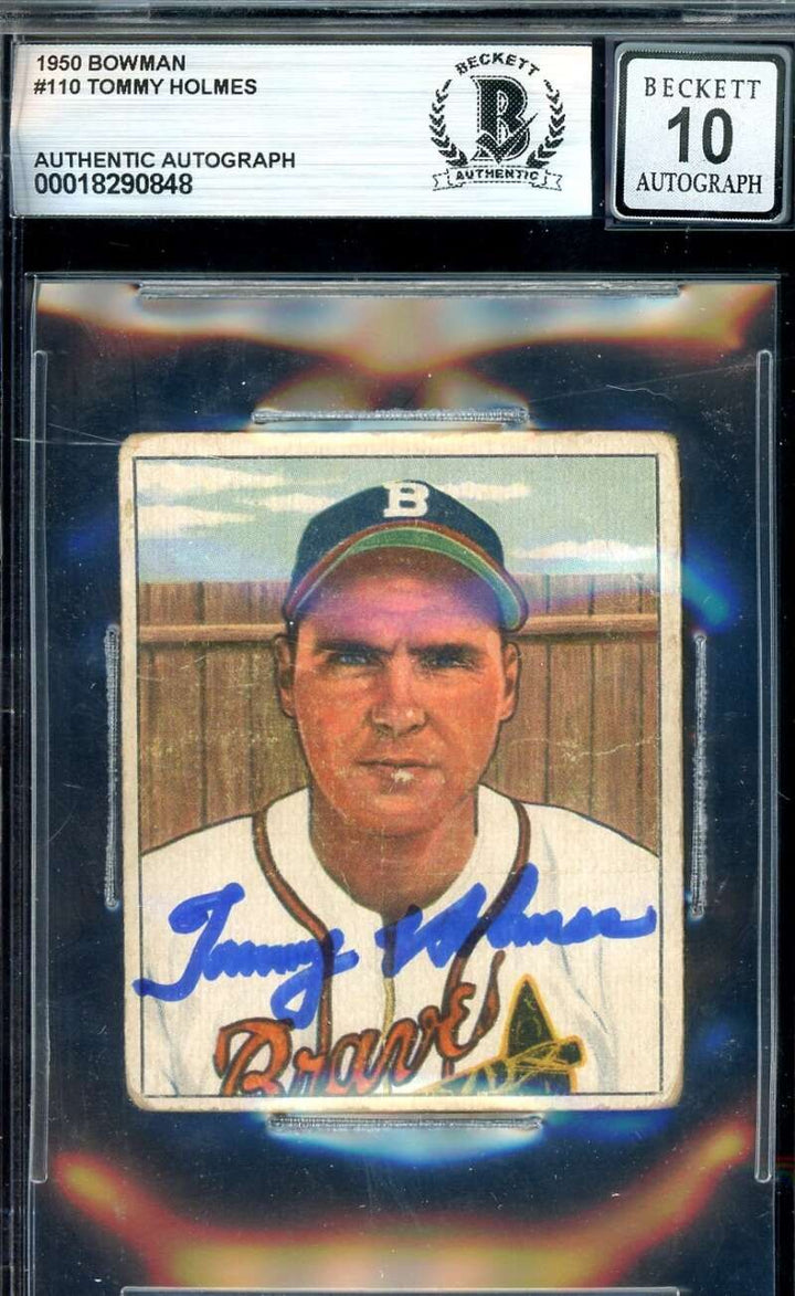 Tommy Holmes Gem Mint 10 Beckett BAS Signed 1950 Bowman Autograph