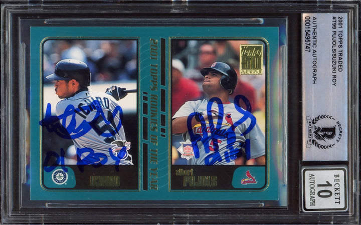 Albert Pujols & Ichiro Suzuki Signed 2001 Topps Traded RC #T99 Auto 10 Beckett