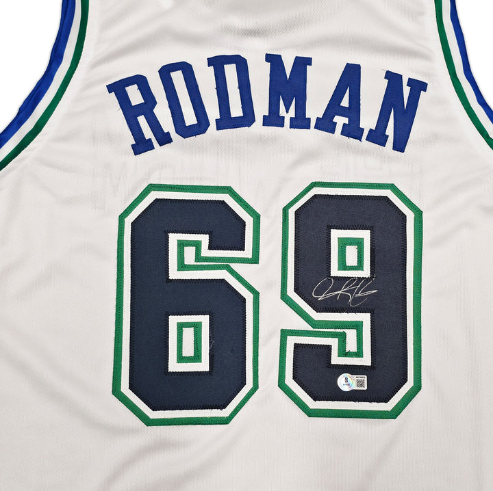Dallas Mavericks Dennis Rodman Signed White Jersey Beckett BAS Witness