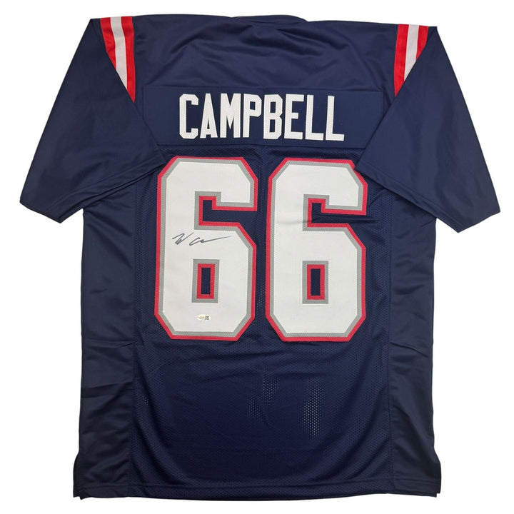 Autographed/Signed Will Campbell New England Blue Football Jersey JSA COA