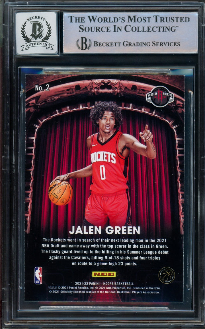 Jalen Green Signed 2021-22 NBA Hoops Now Playing RC 2 Rockets Auto 10 Beckett
