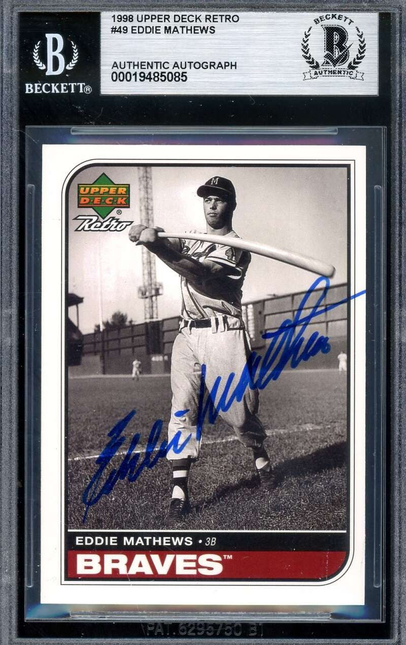 Eddie Mathews Beckett BAS Signed 1998 Upper Deck Retro Autograph Braves