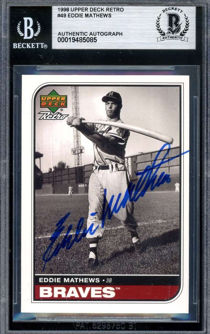 Eddie Mathews Beckett BAS Signed 1998 Upper Deck Retro Autograph Braves