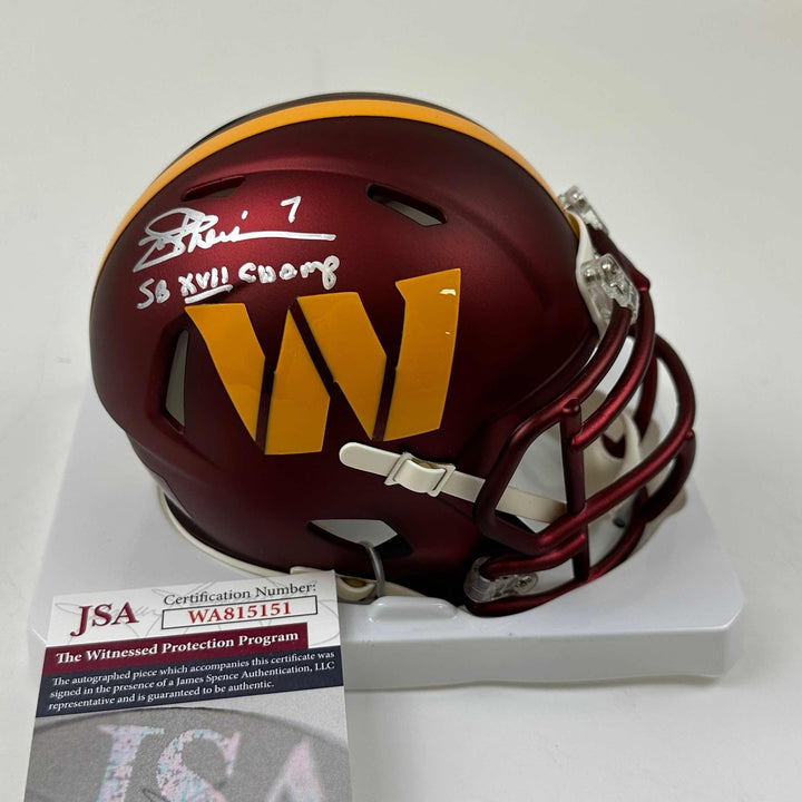 Autographed/Signed Joe Theismann INSC Commanders Mini Helmet JSA COA
