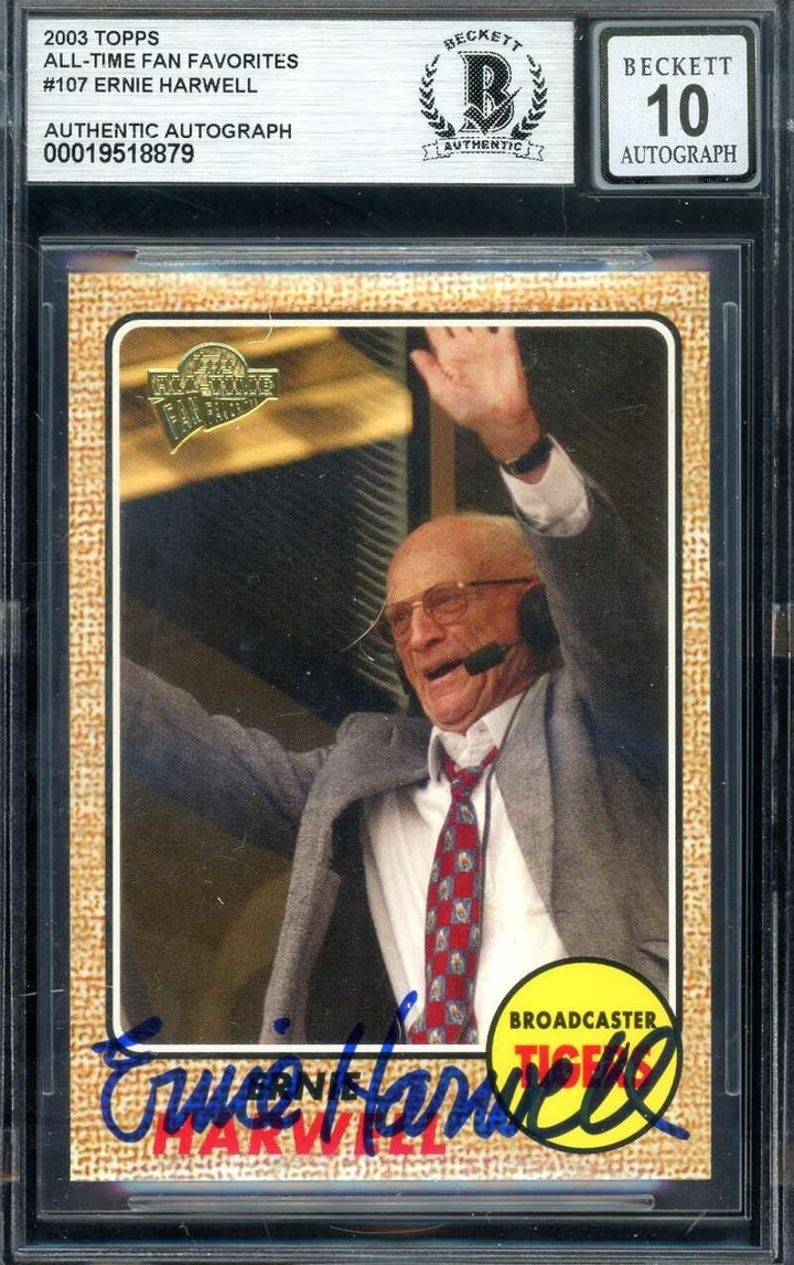 Ernie Harwell Gem Mint 10 Beckett BAS Signed 2003 Topps All Time Fan Fav Auto
