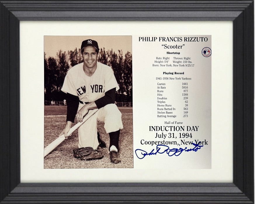 Phil Rizzuto signed MLB Hall of Fame Induction Day 8x10 Photo/Card Framed - COA