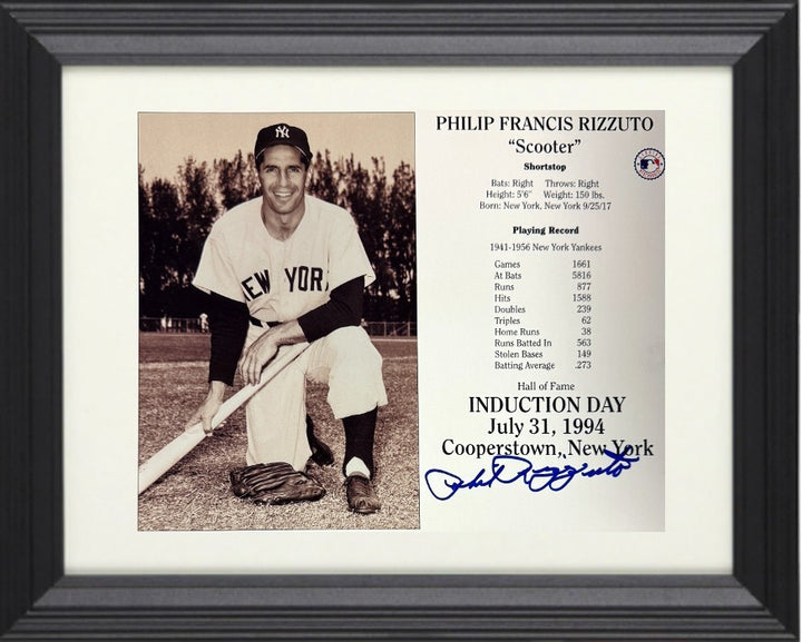 Phil Rizzuto signed MLB Hall of Fame Induction Day 8x10 Photo/Card Framed - COA