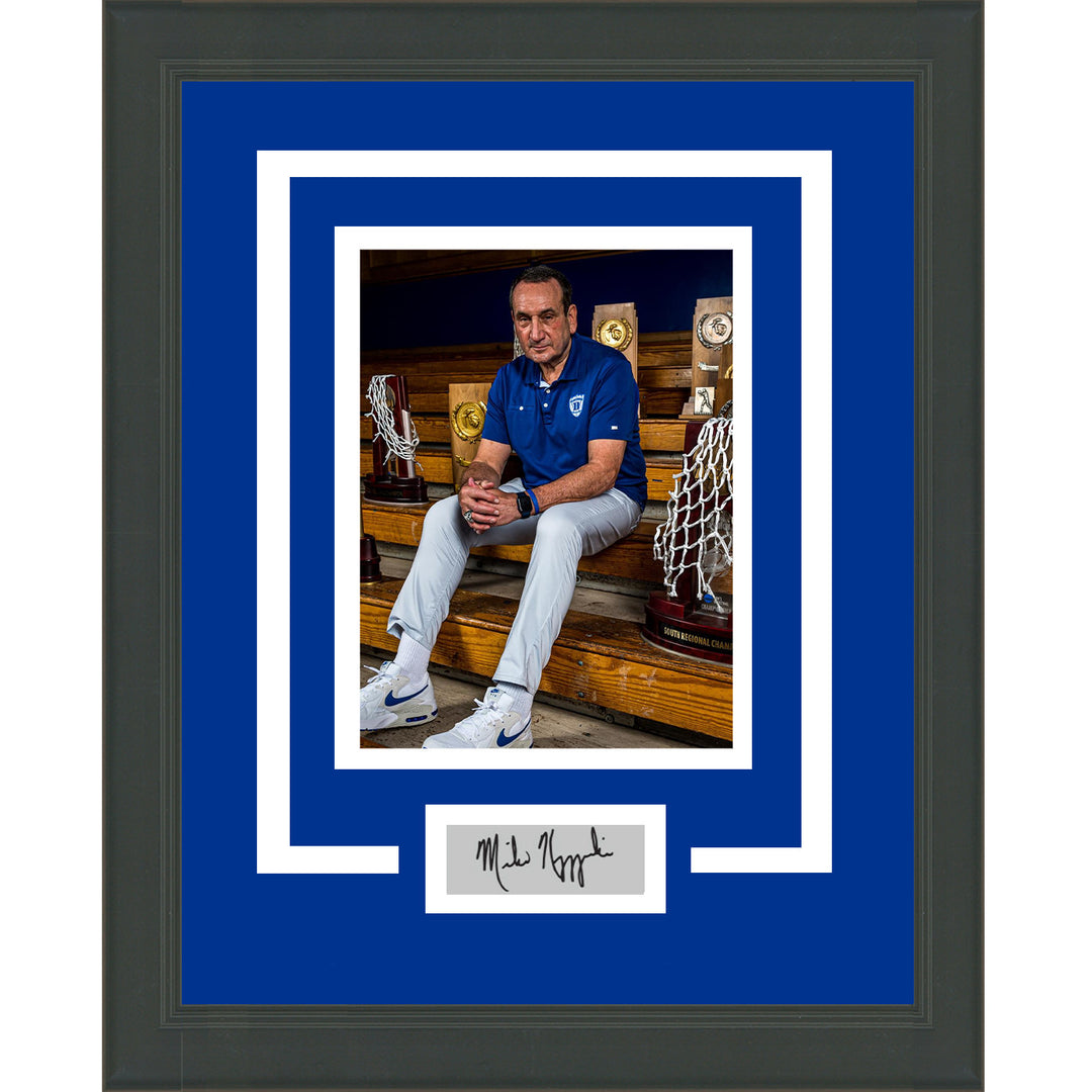 Framed Mike "Coach K" Krzyzewski Facsimile Laser Engraved Auto Duke 15x16 Photo