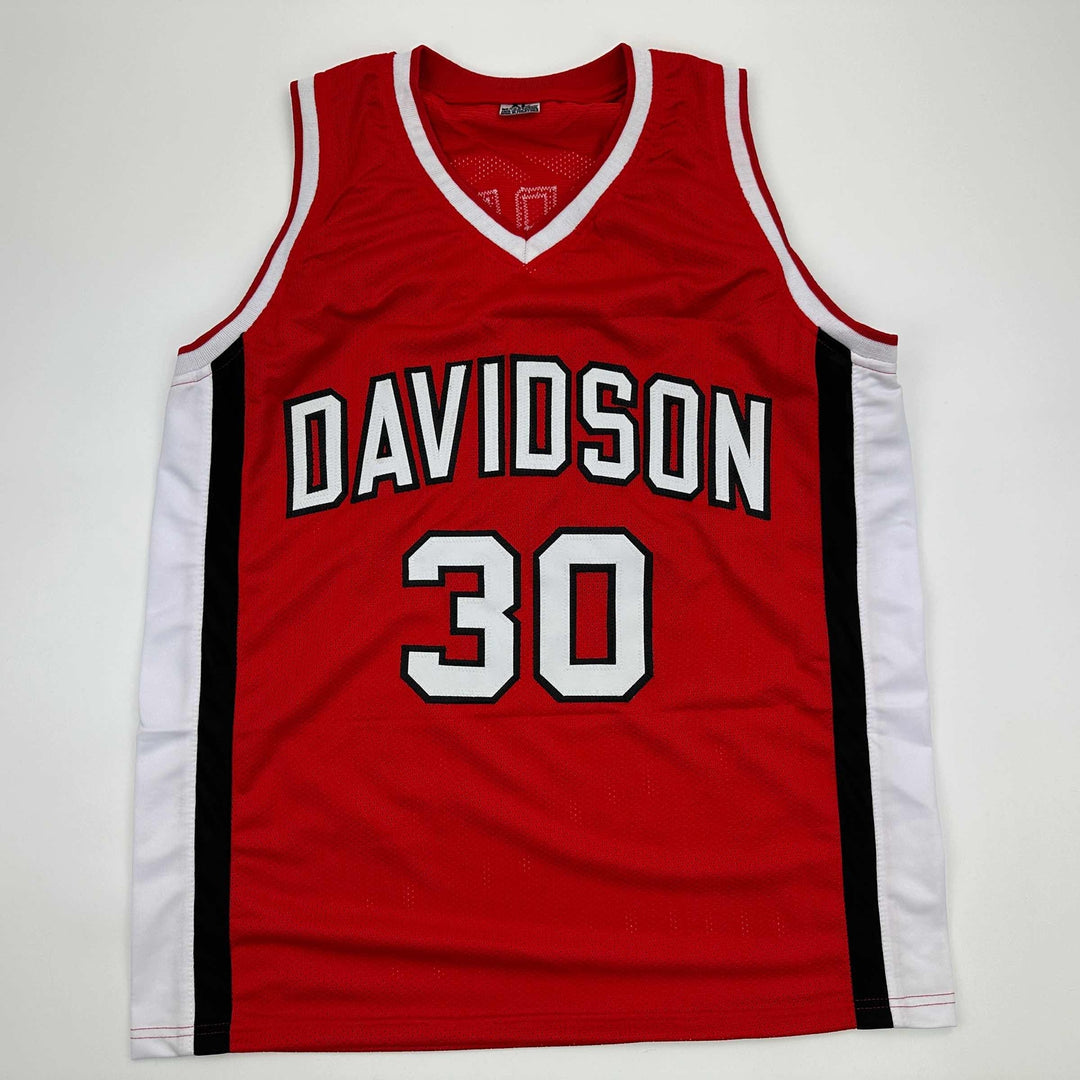 Facsimile Autographed Stephen Steph Curry Davidson Red Reprint Jersey Men's XL