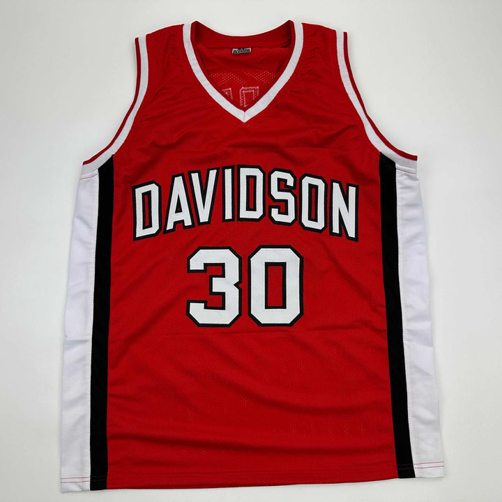 Facsimile Autographed Stephen Steph Curry Davidson Red Reprint Jersey Men's XL