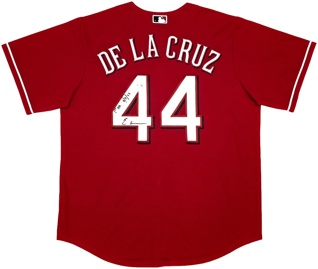 Reds Elly De La Cruz Signed Red Nike Jersey Size XL "1st HR 6/8/23" Beckett Wit