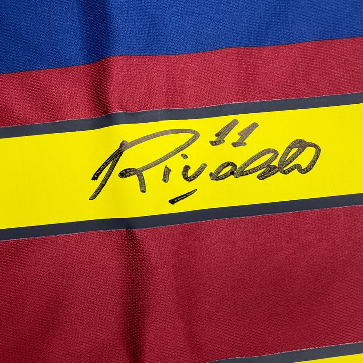 Autographed/Signed Rivaldo Ferreira FC Barcelona Maroon Jersey Beckett COA