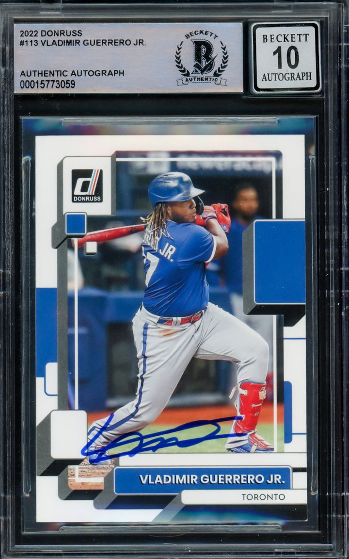 Vladimir Guerrero Jr. Signed 2022 Donruss Card 113 Blue Jays Auto 10 Beckett