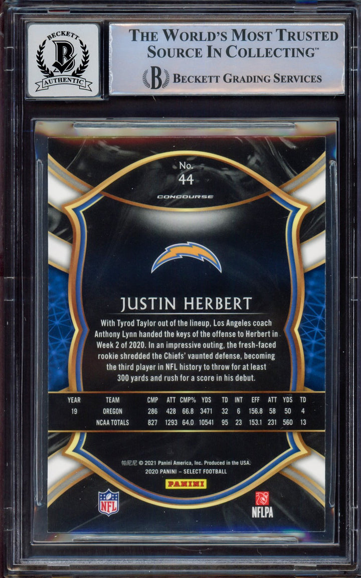 Justin Herbert Auto Signed 2020 Select RC 44 Chargers BGS 8.5 Sig 8 Beckett