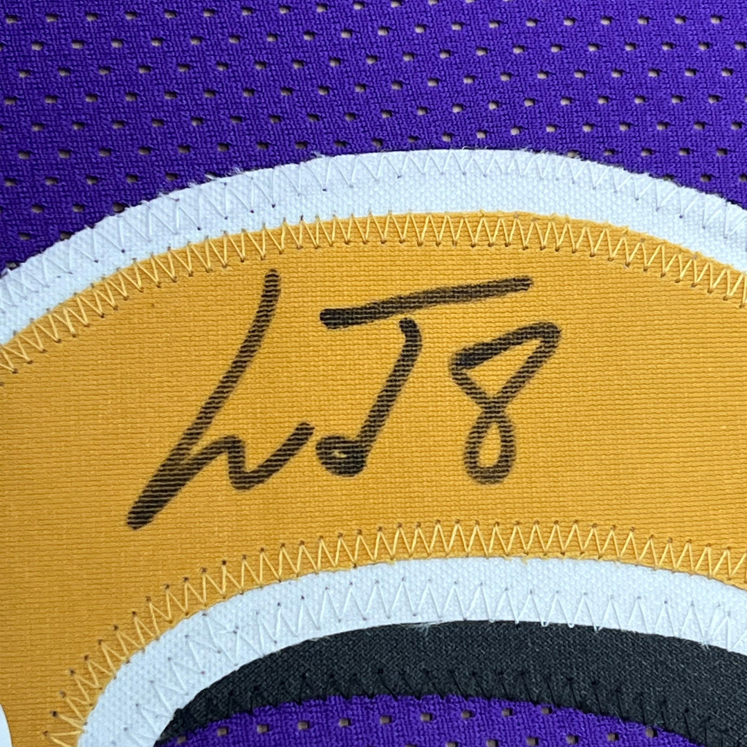 Framed Autographed/Signed Lamar Jackson 33x42 Baltimore CR Jersey JSA COA