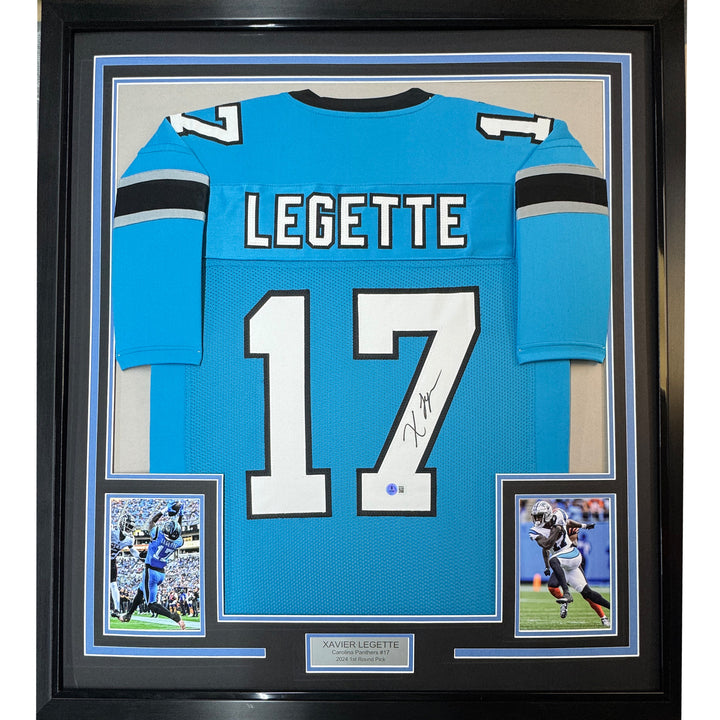 Framed Autographed/Signed Xavier Legette 35x39 Blue Football Jersey BAS COA