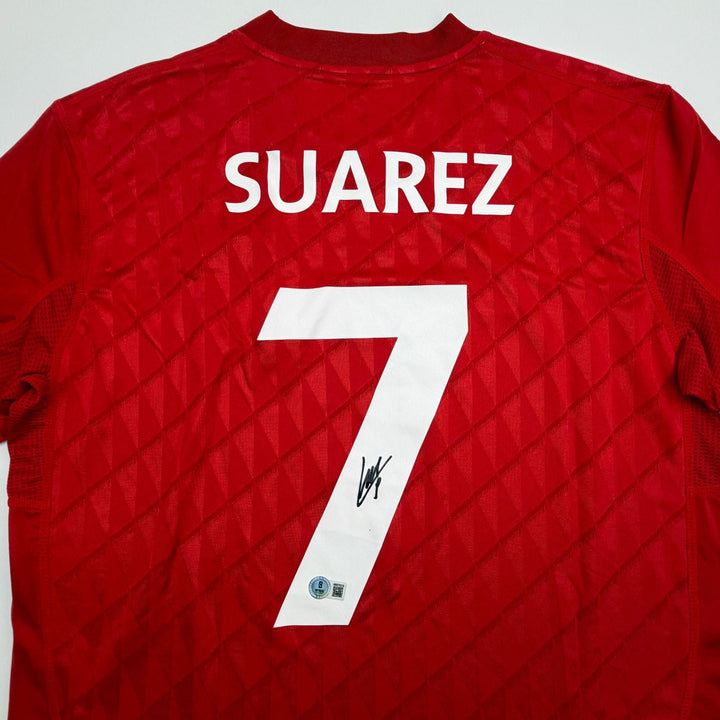 Autographed/Signed Luis Suarez Liverpool Red Soccer Jersey Beckett BAS COA