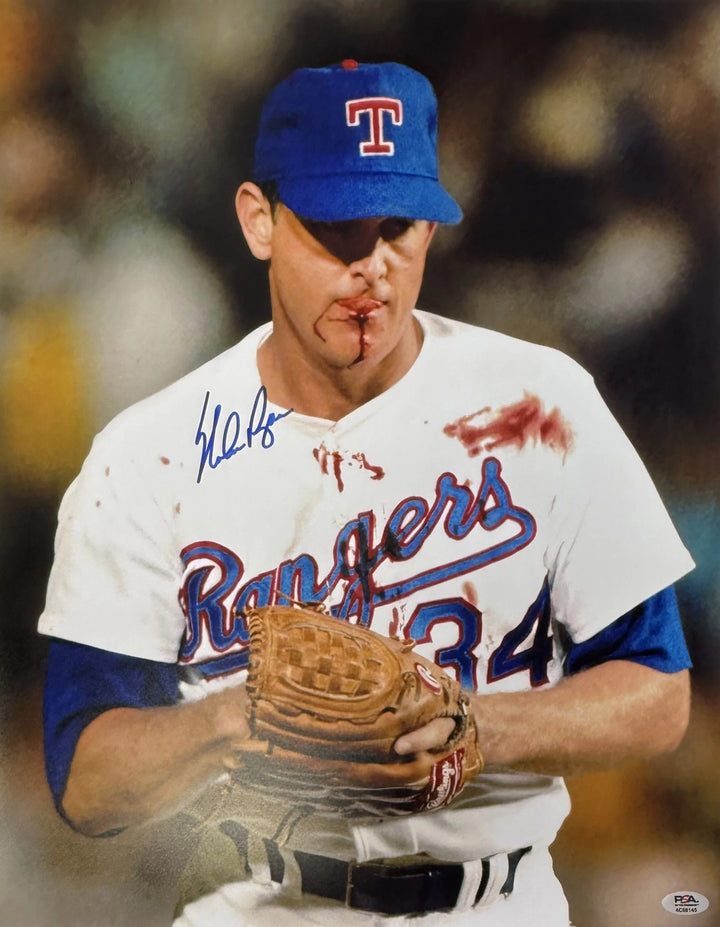 Nolan Ryan Autographed/Signed Texas Rangers 16x20 Photo Bloody Lip PSA 58213