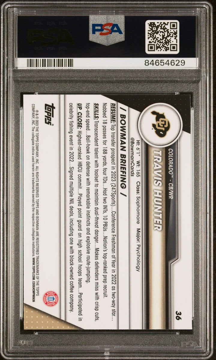 Graded 2023 Topps Bowman U Chrome Travis Hunter #36 Pink RC Football Card PSA 10