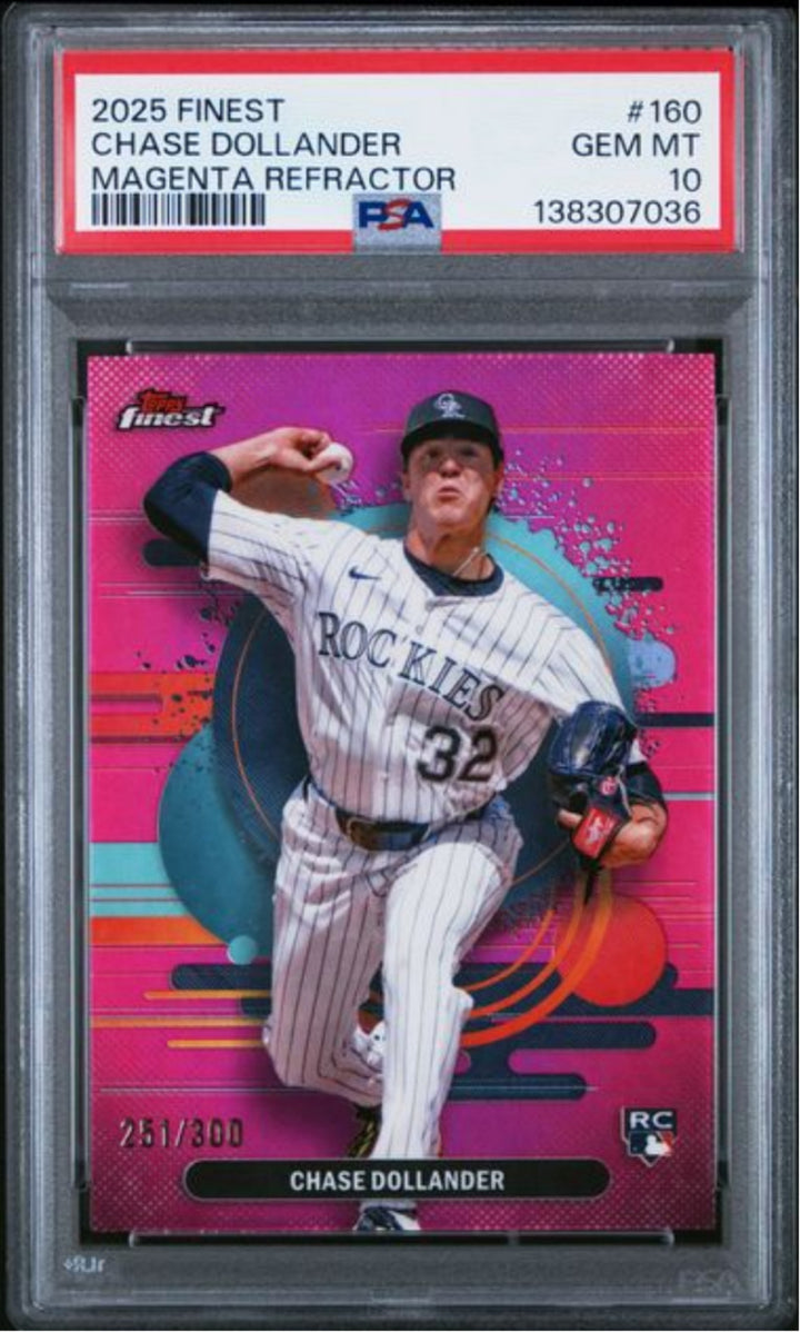Graded 2025 Topps Finest Chase Dollander #160 Magenta /300 Baseball Card PSA 10